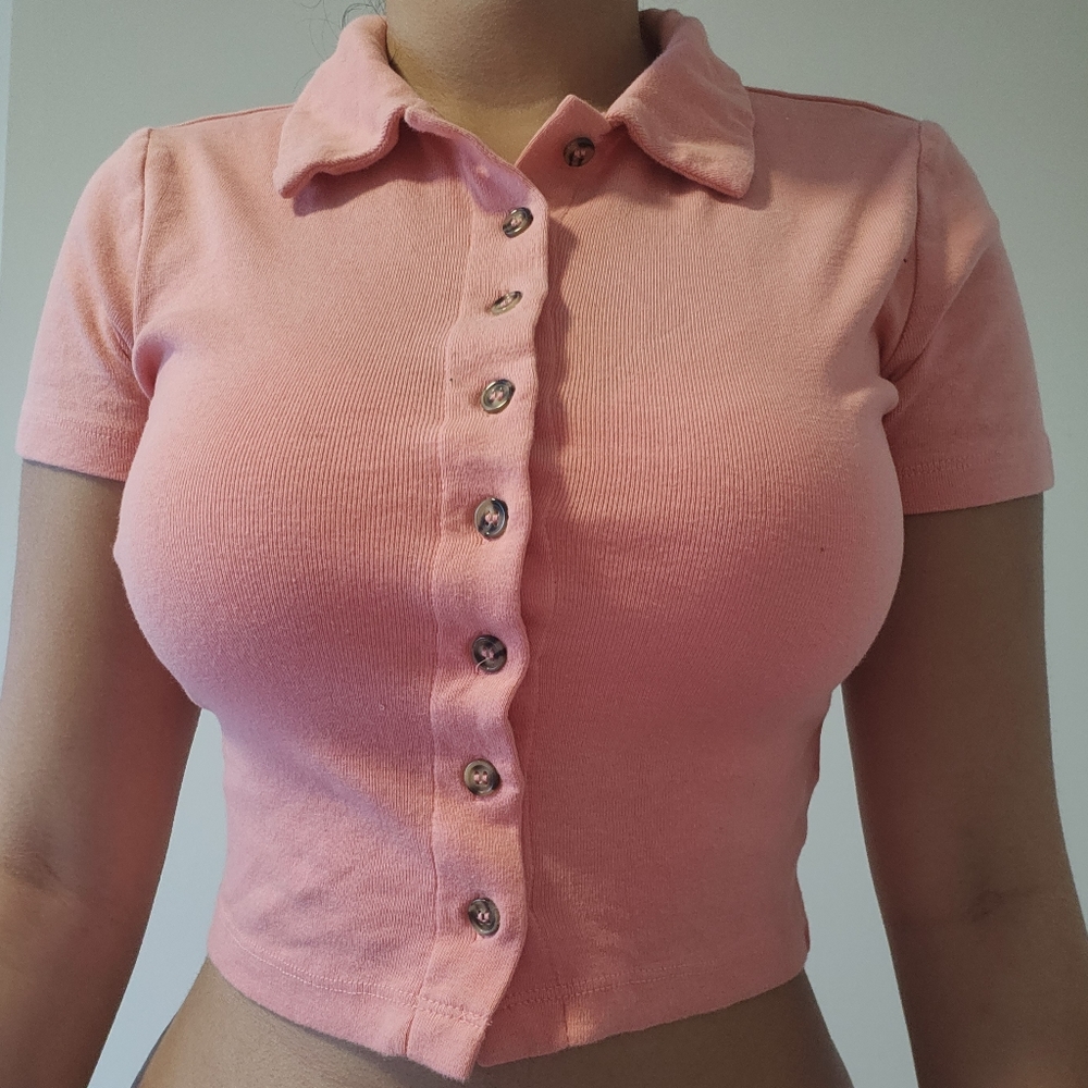 Pink button up crop top